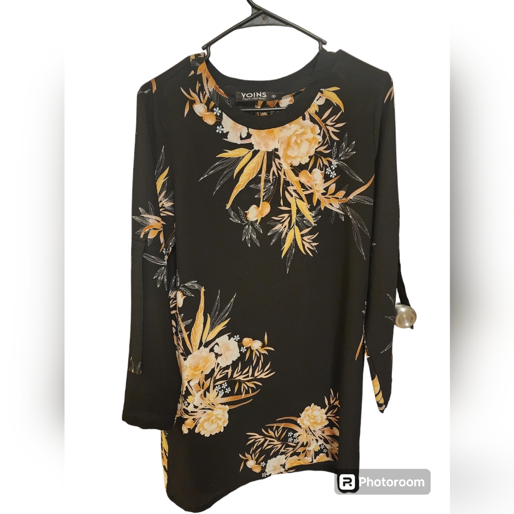 YOINS Black Floral Print High-Low Mini Dress Size M